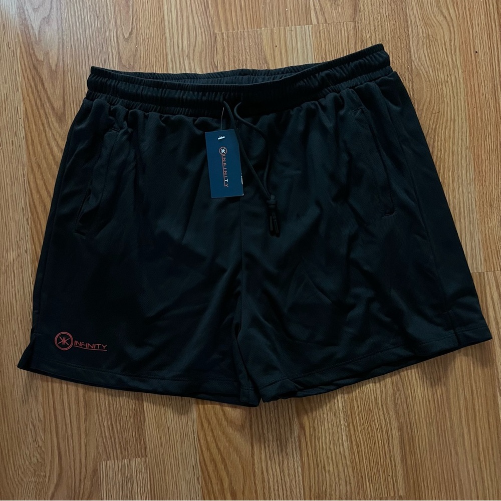 INFINITY Black Athletic Shorts Lightweight Elastic Waist, medium